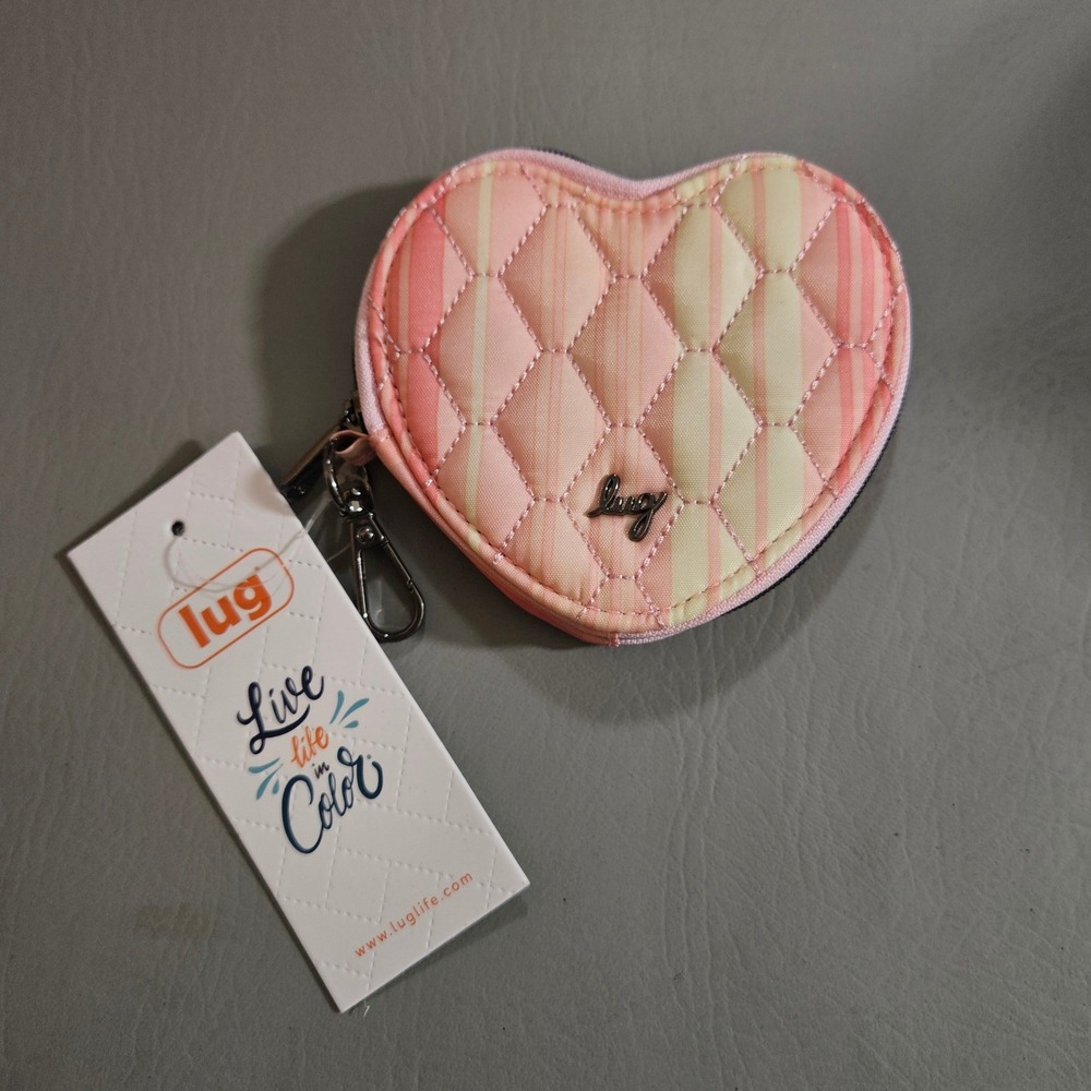 Lug Heart Shaped Quilted Coin Pouch Pink Striped NWT